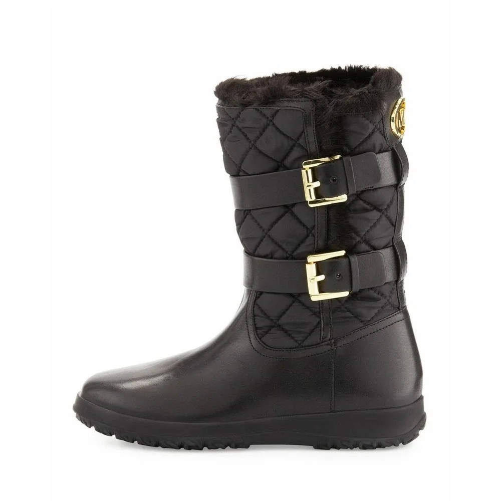 Michael Kors Black Quilted Faux Fur Trim Buckle‎ Boots AQ13G 7M